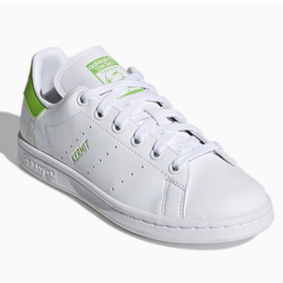 Adidas Kids Stan Smith X Disney Kermit The Frog White and Green Sneakers Sz 6.5 - Picture 1 of 16